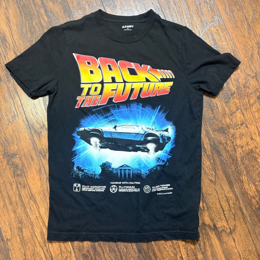 Old Navy Back to the Future T-Shirt Adult XS Black DeLorean Graphic Tee